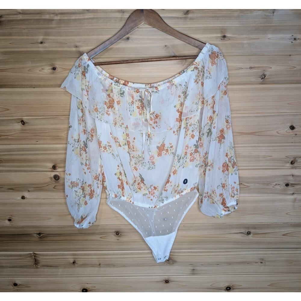 Abercrombie & Fitch Top Womens Small Cream‎ Floral Bodysuit NWT